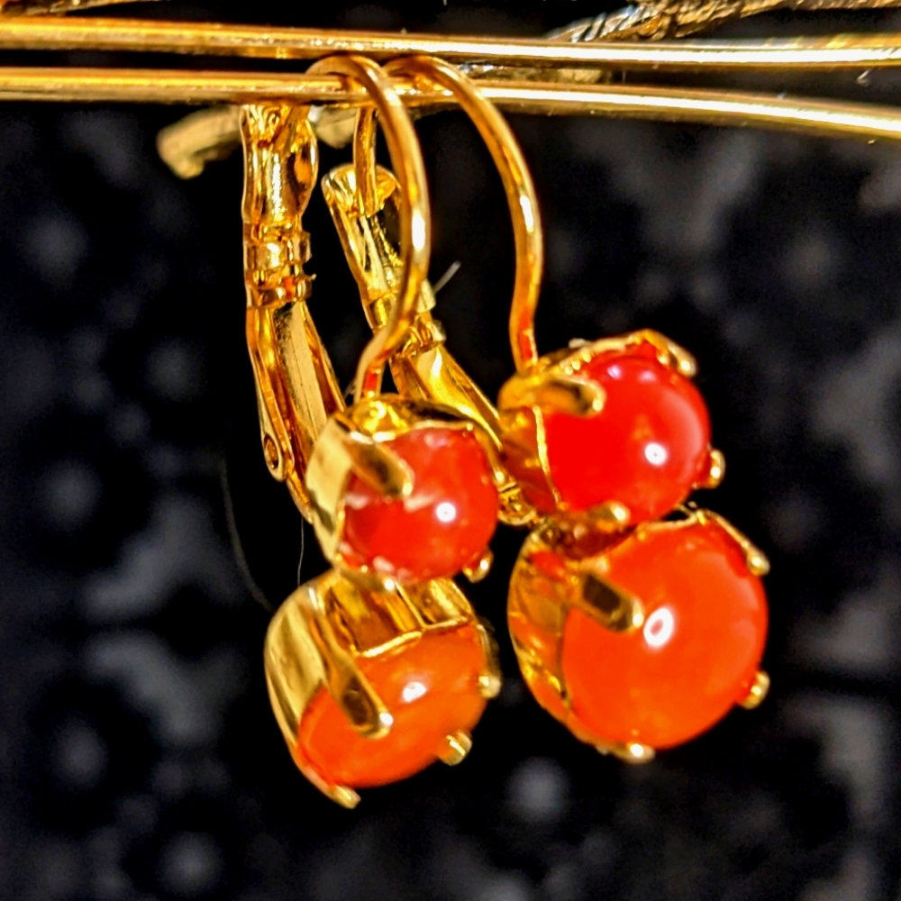 Genuine Ethically Sourced Indian Carnelian in 14K Gold Plated Drop Earrings